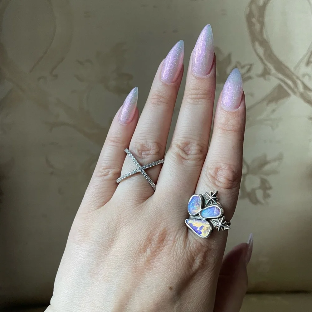 Crossed Crystal Sterling Silver Ring 925